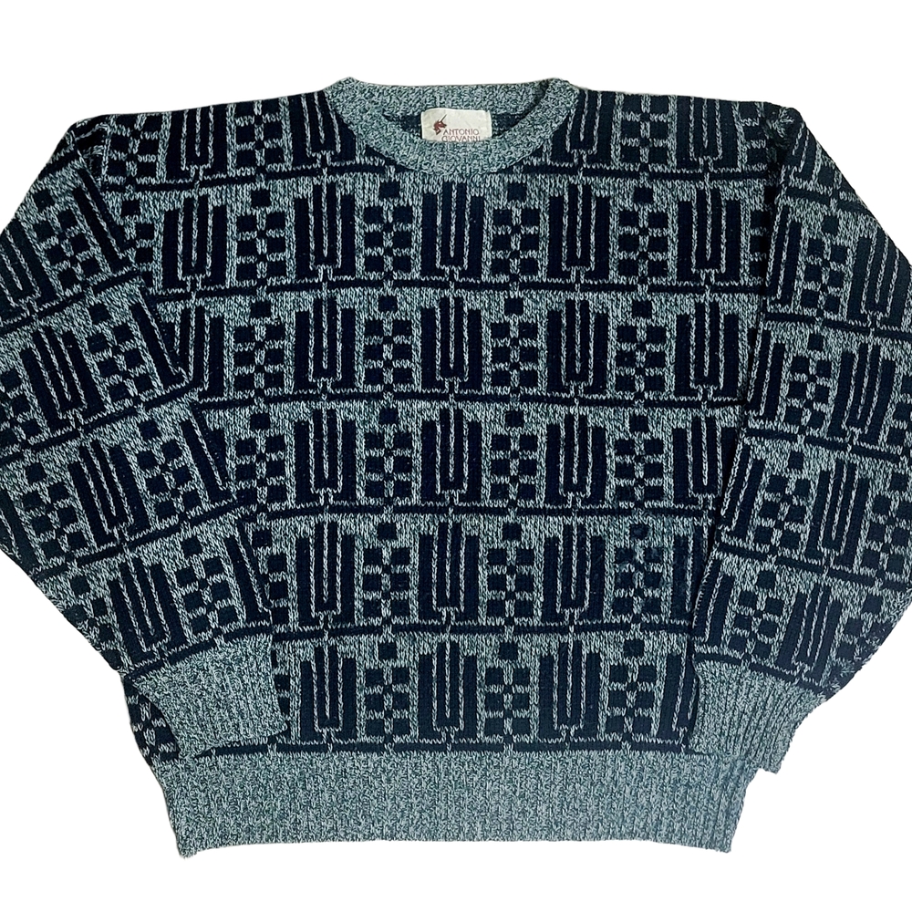 Vintage 90s Antonio Giovanni Sweater Large Bold Geometric Knit Oversized Maximal